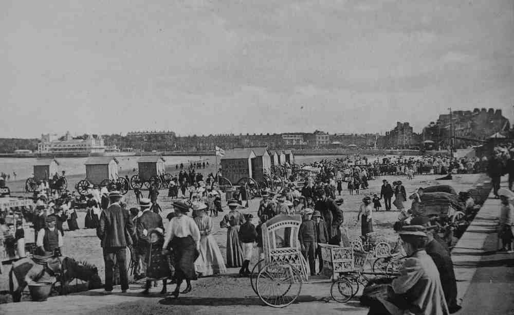 Sm Donkeys on Weymouth beach in the Edwardian era