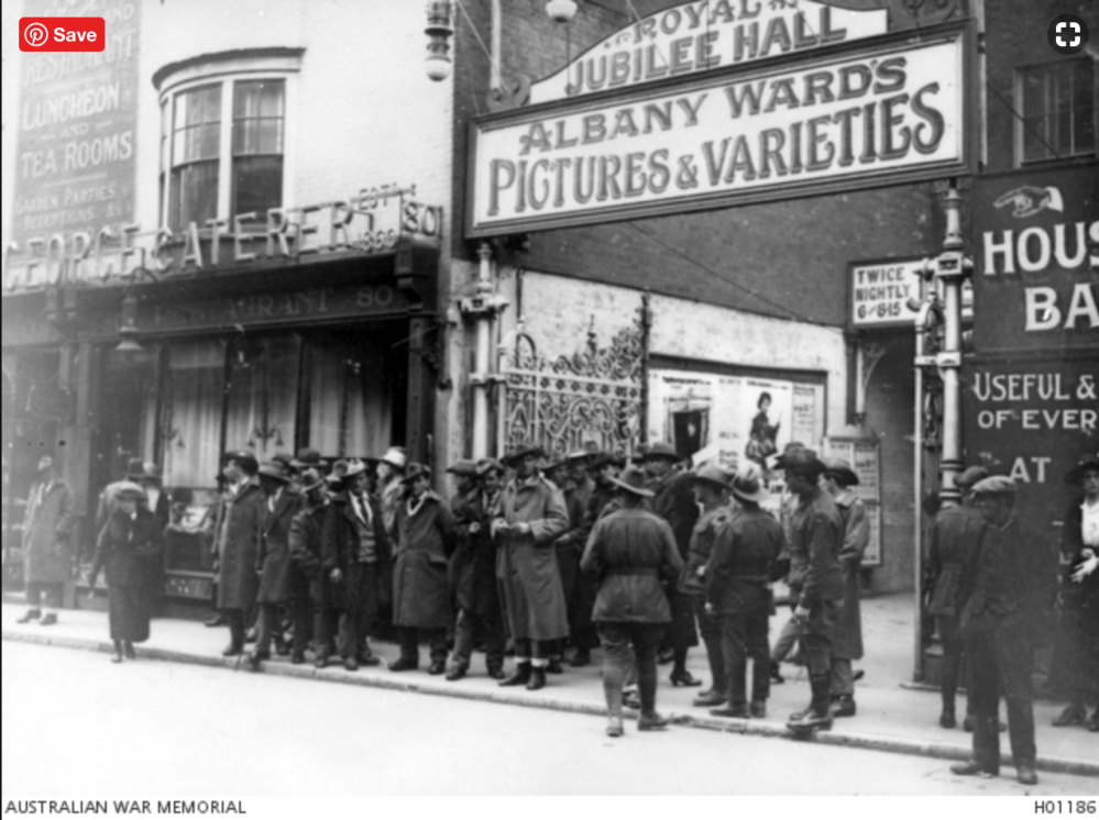 AIF troops outside the Jubilee Hall Weymouth 1918