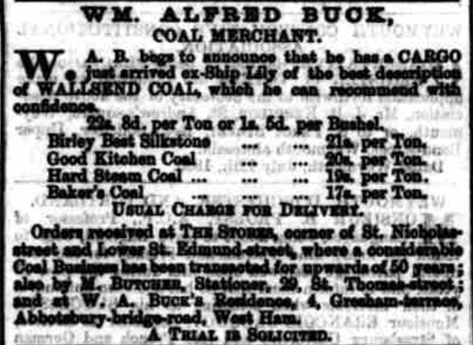 Alfre Buck Weymouth coal mercahnt 1883