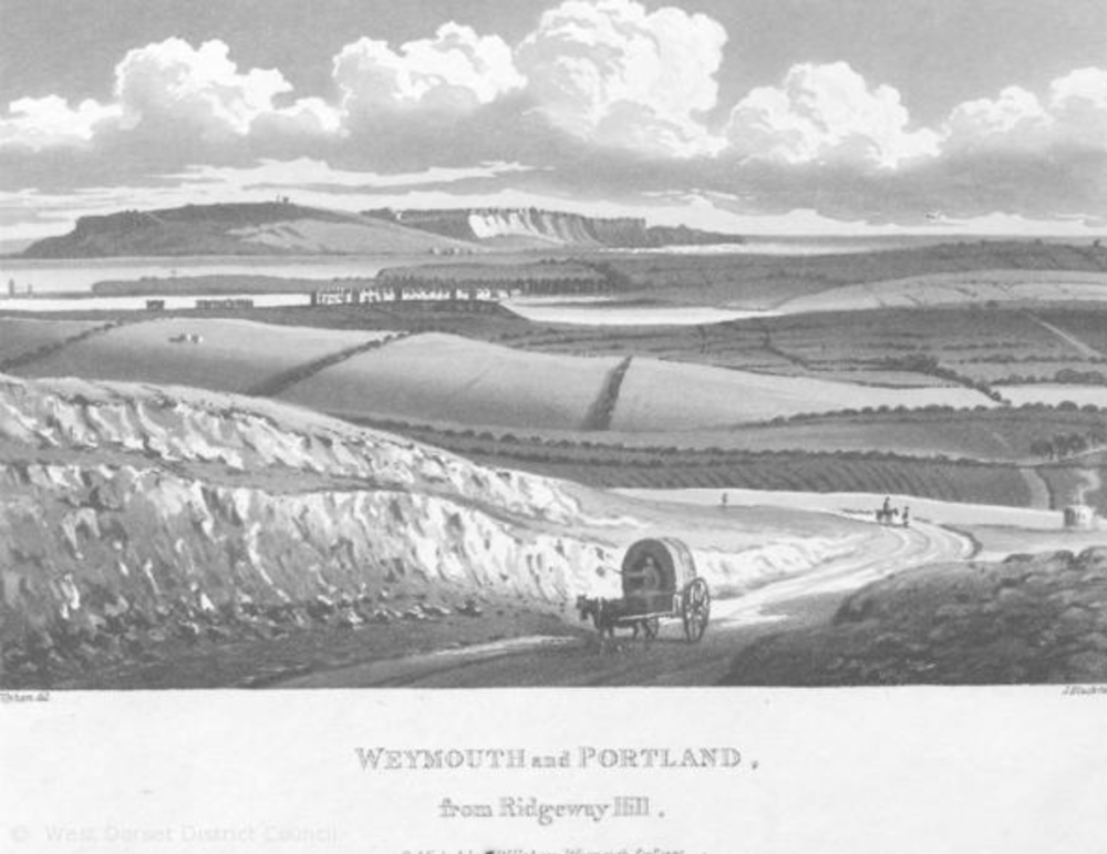 old print looking back to Portland and Weymouth ©ccc